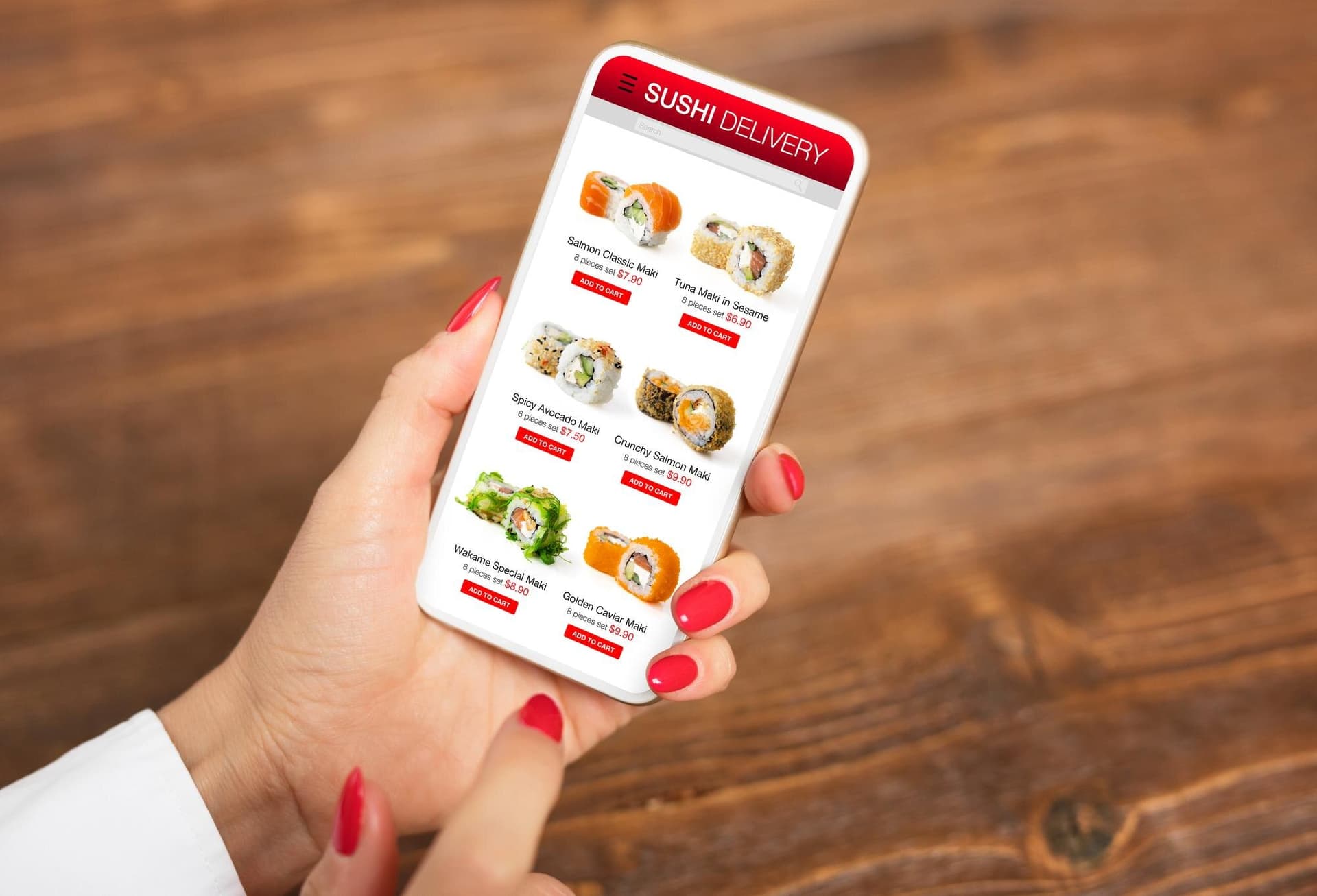 Diner ordering food on a smartphone during a restaurant decision