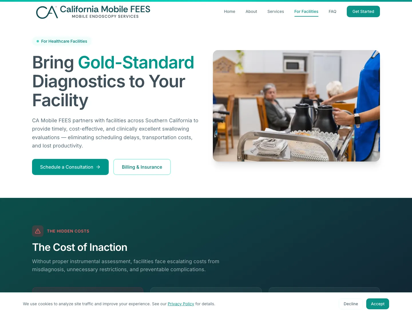 CA Mobile FEES facilities page explaining mobile FEES benefits for healthcare facilities
